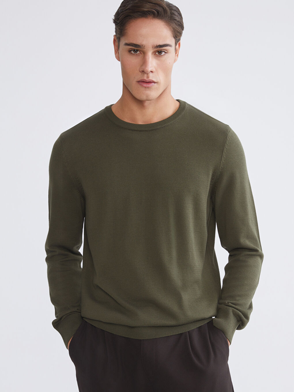 Haki Bisiklet Yaka Erkek Triko Kazak