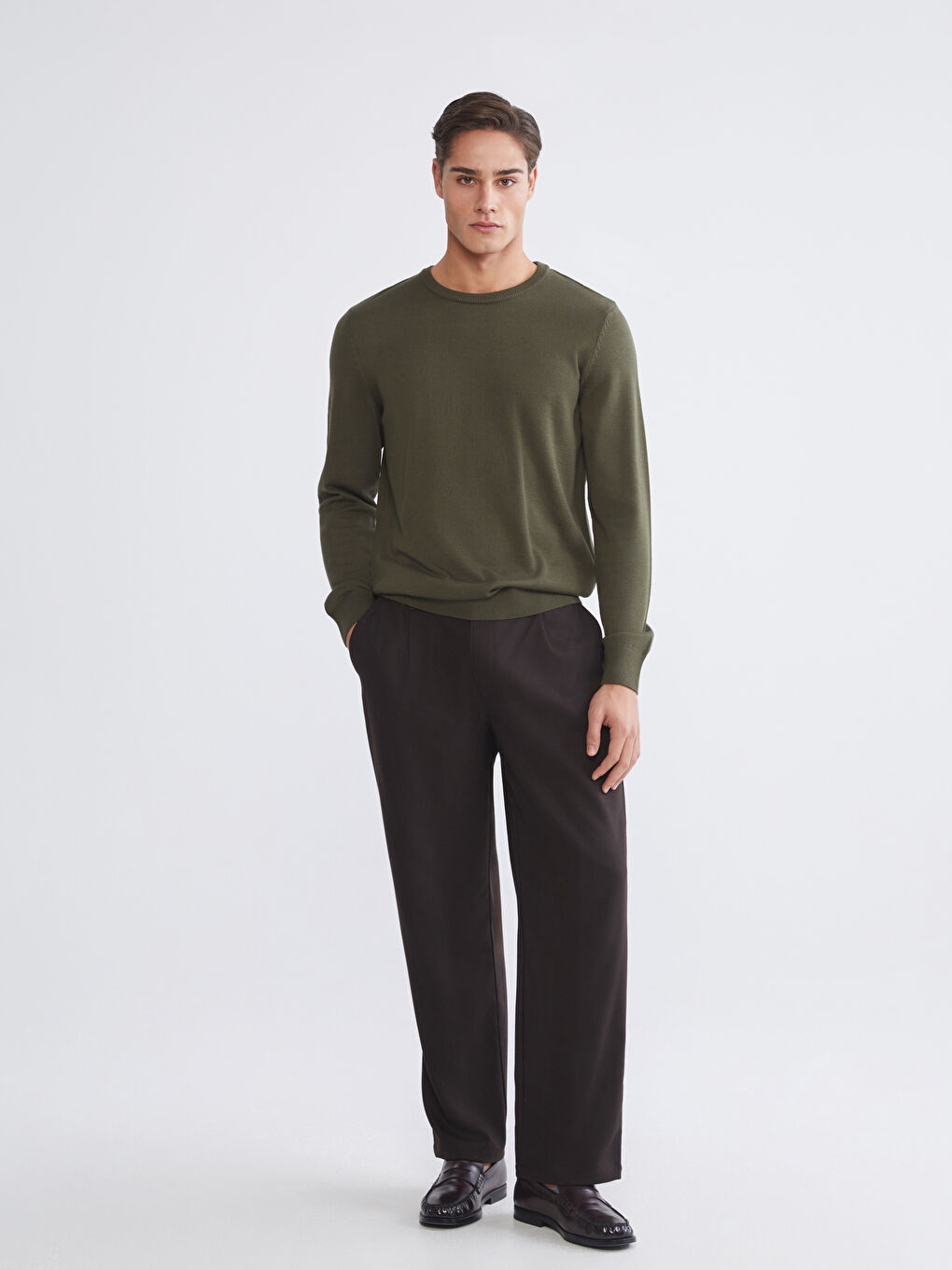 Haki Bisiklet Yaka Erkek Triko Kazak-1