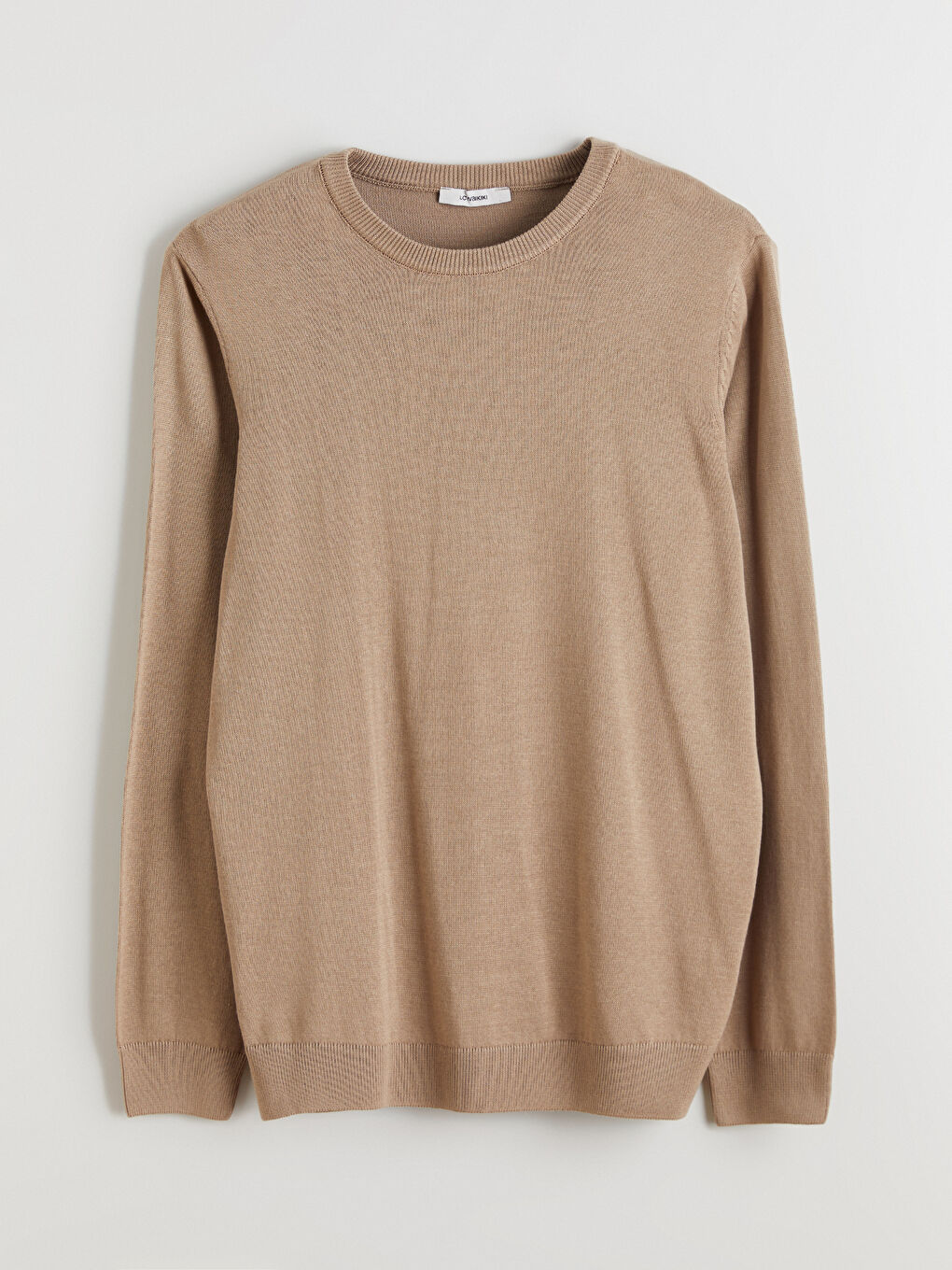 Bej Bisiklet Yaka Erkek Triko Kazak-4