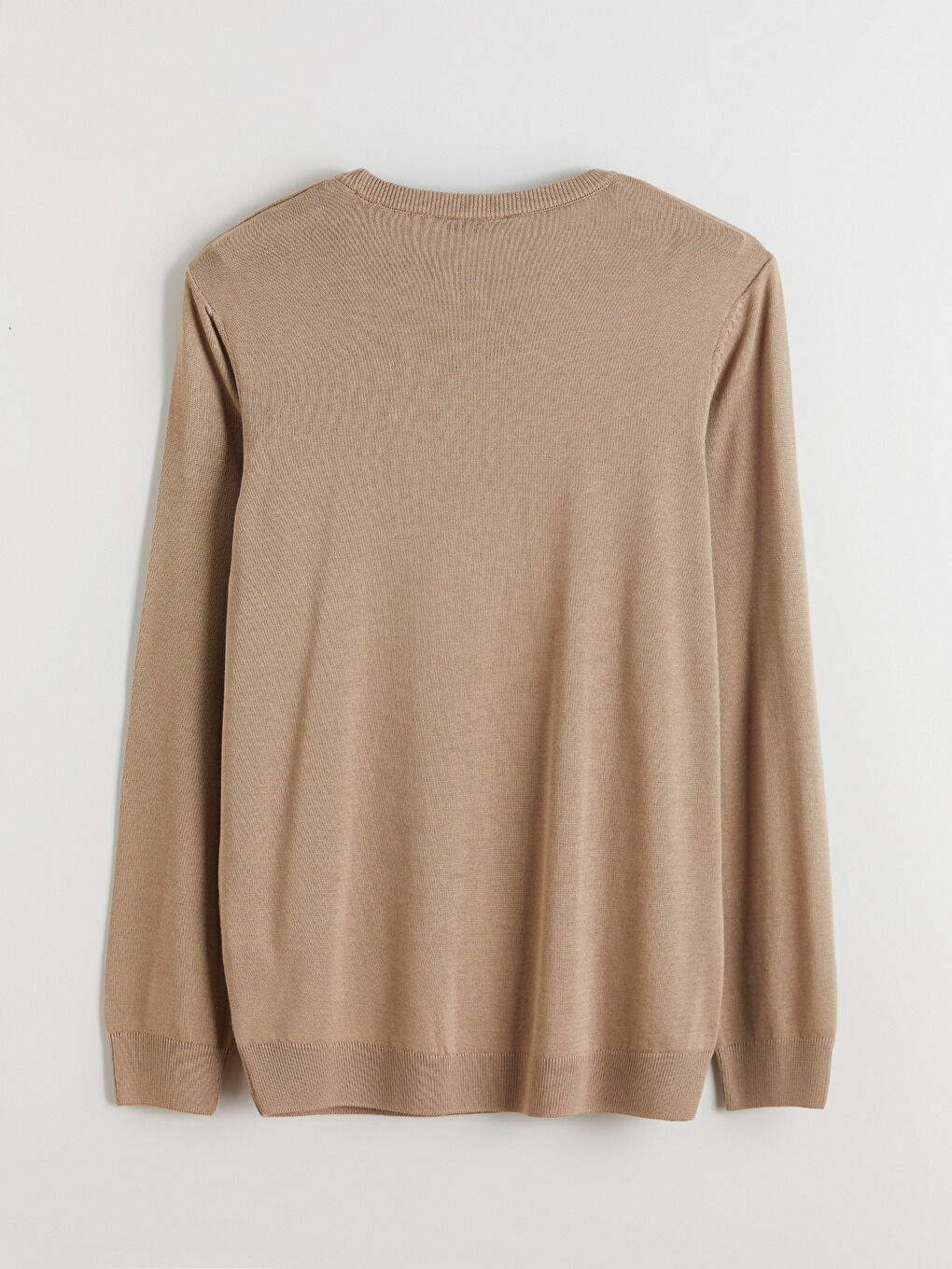 Bej Bisiklet Yaka Erkek Triko Kazak-5