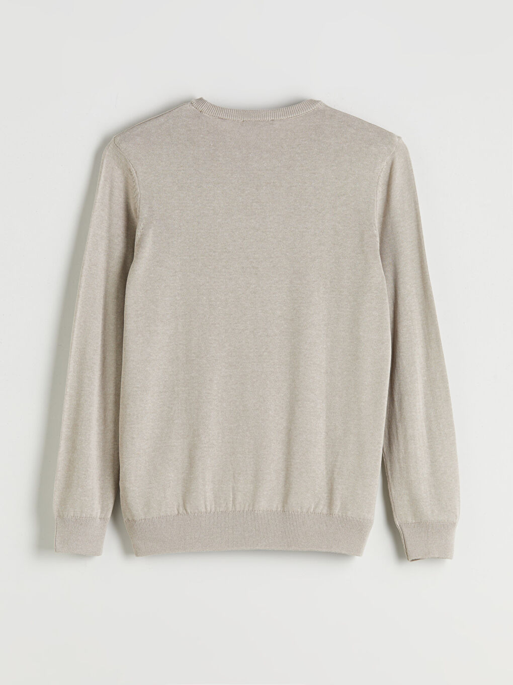 Bej Bisiklet Yaka Erkek Triko Kazak-5