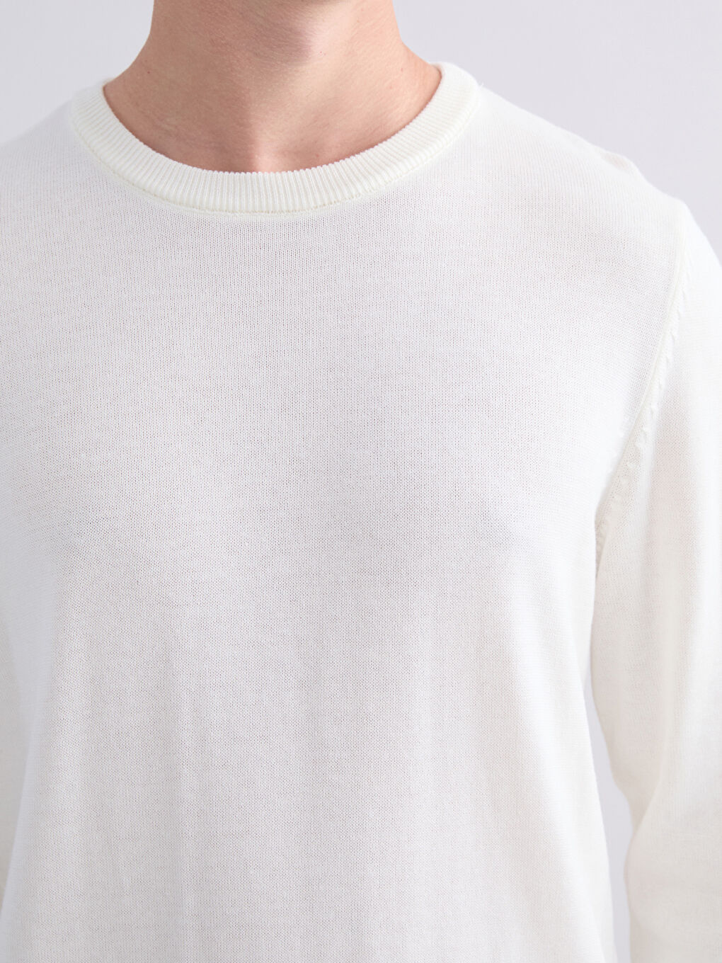 Ekru Bisiklet Yaka Erkek Triko Kazak-2