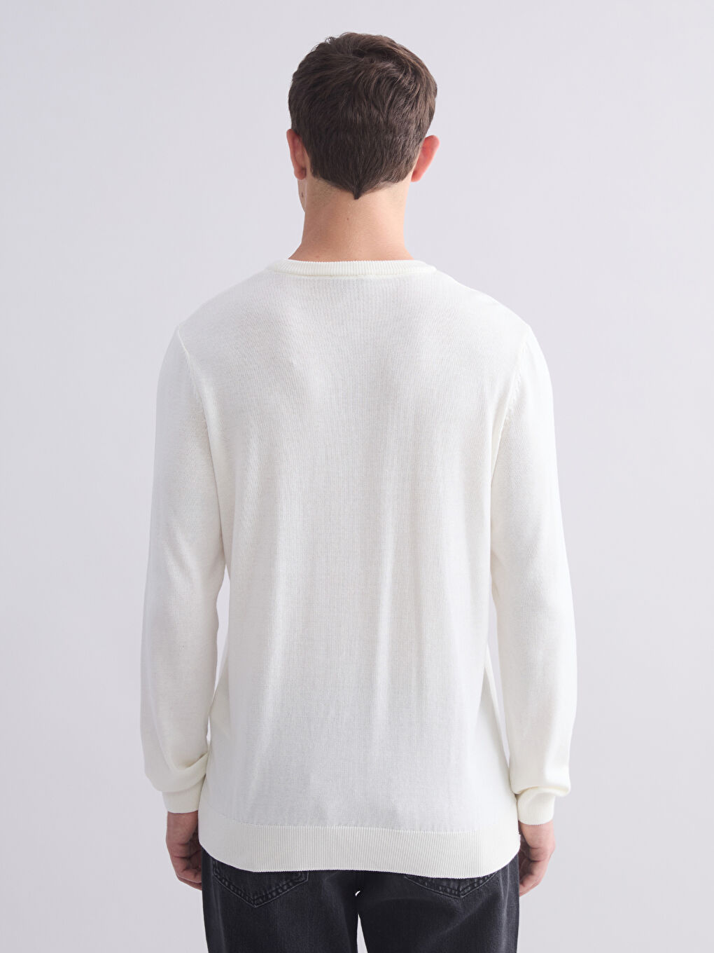 Ekru Bisiklet Yaka Erkek Triko Kazak-3