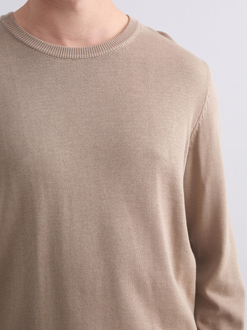 Bej Bisiklet Yaka Erkek Triko Kazak-2