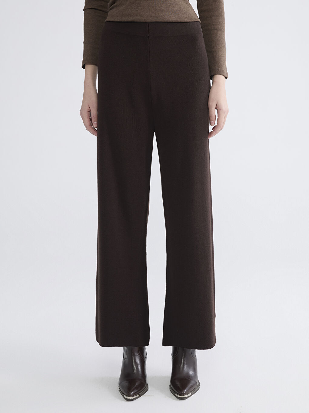 Панталон от трико с еластична талия за жени-1