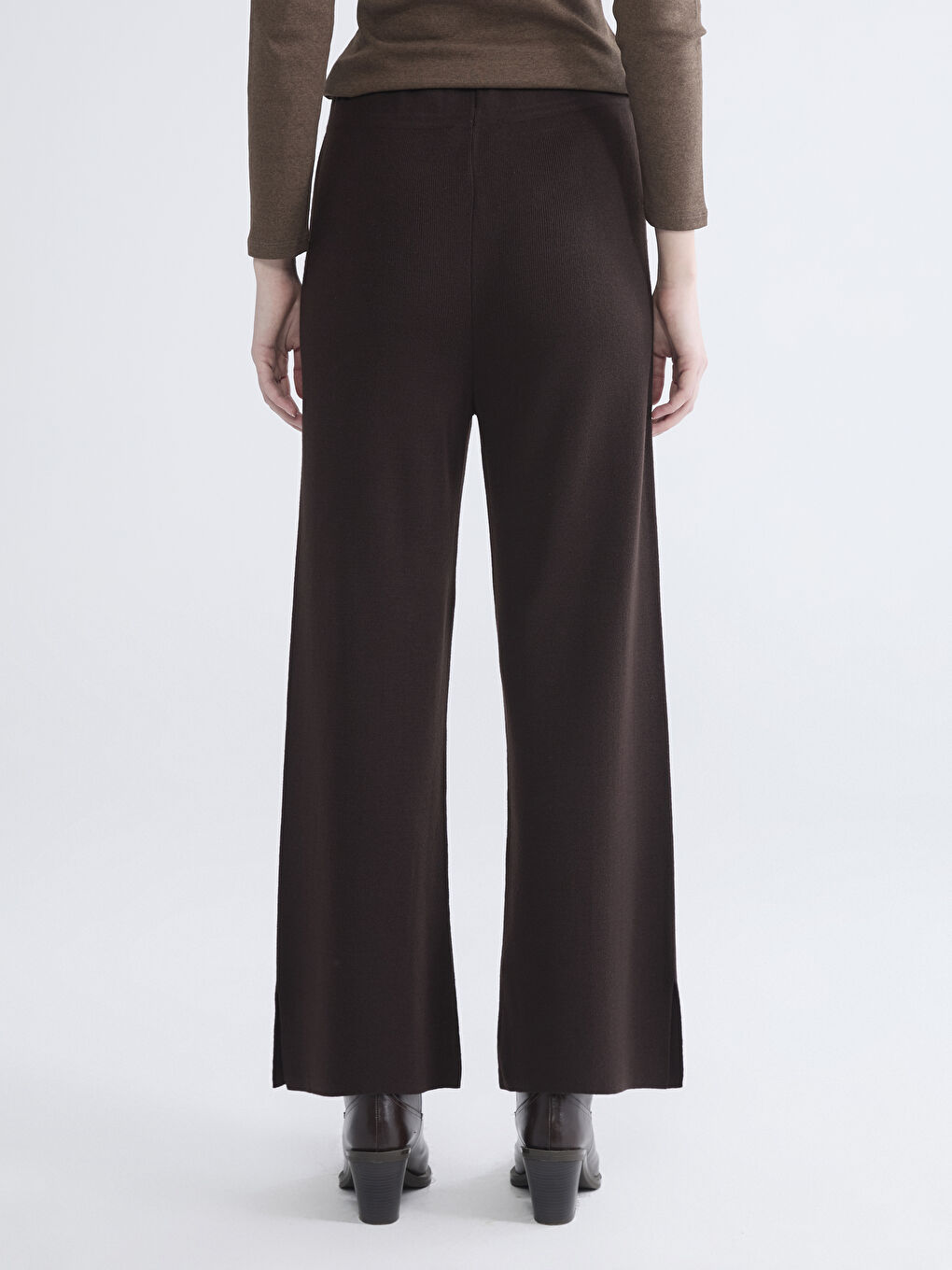 Панталон от трико с еластична талия за жени-3