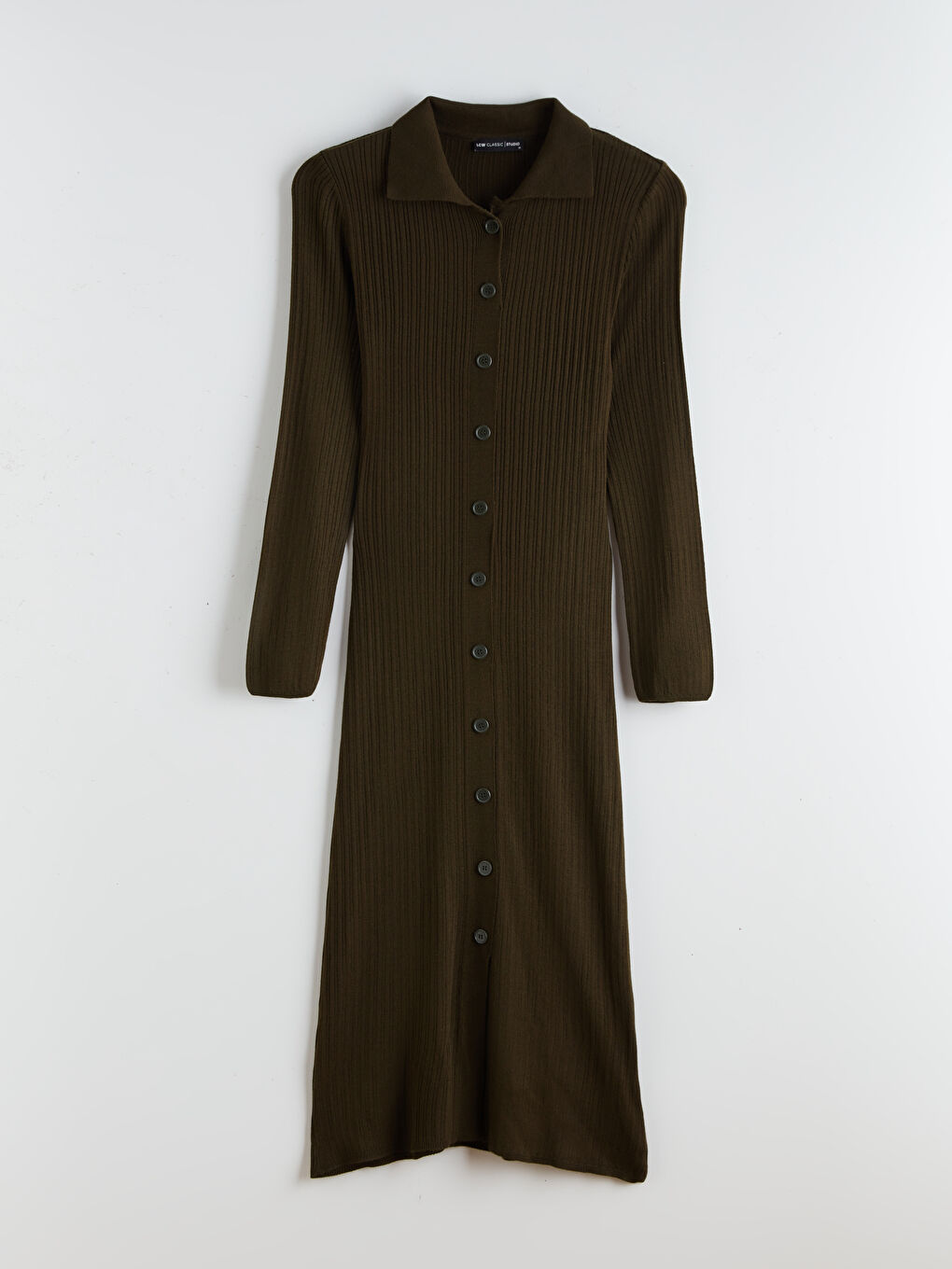 Haki Polo Yaka Triko Elbise-4