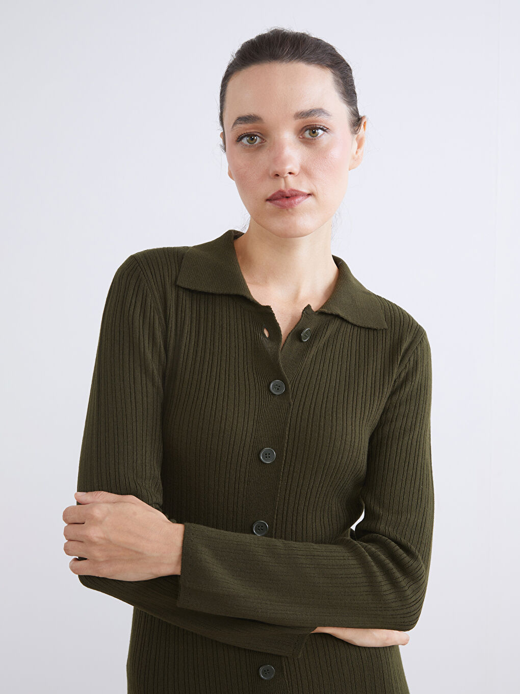 Haki Polo Yaka Triko Elbise-2