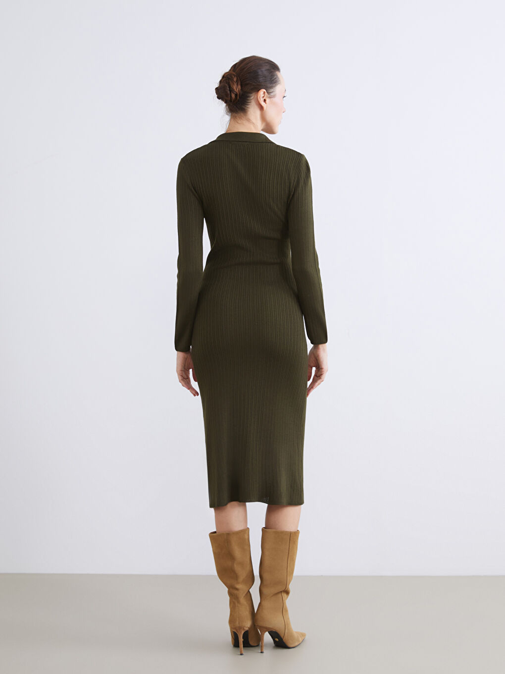 Haki Polo Yaka Triko Elbise-3