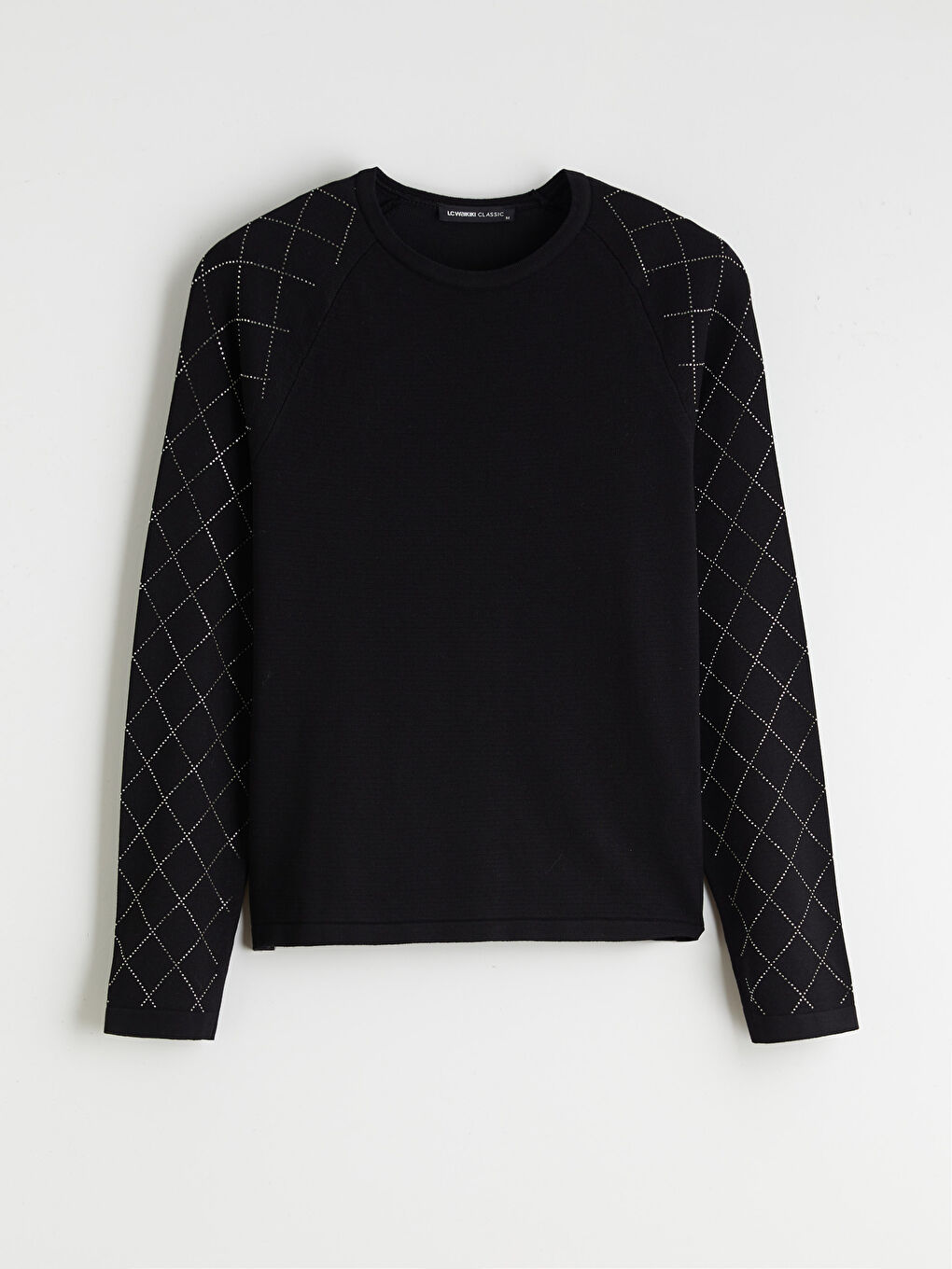 Siyah Bisiklet Yaka Taşlı Kadın Triko Kazak-4