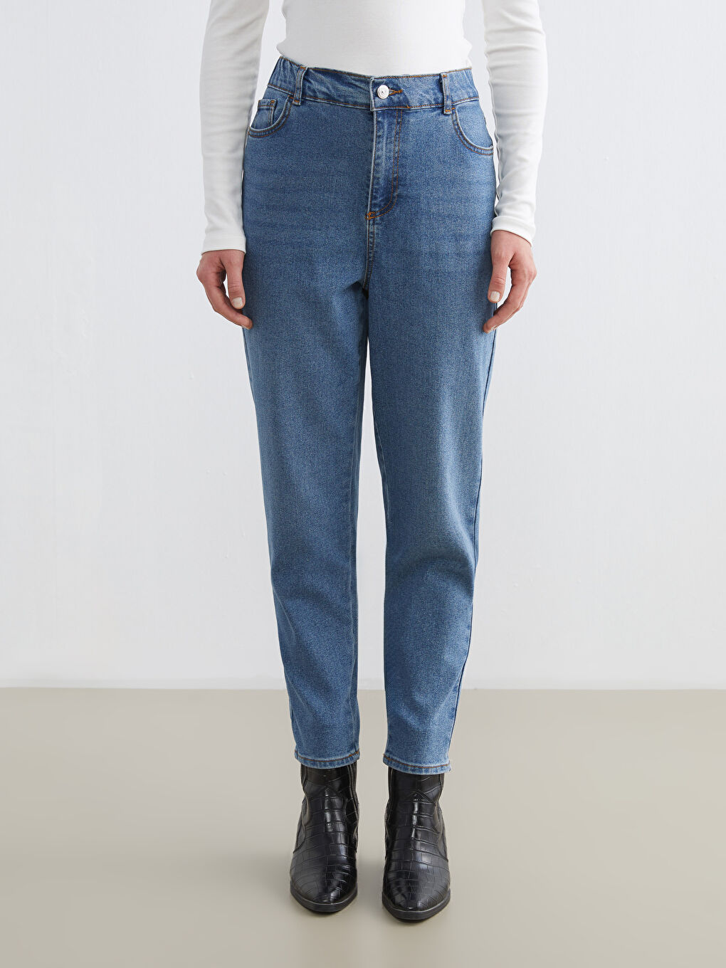 İndigo Mom Fit Kadın Jean Pantolon-1