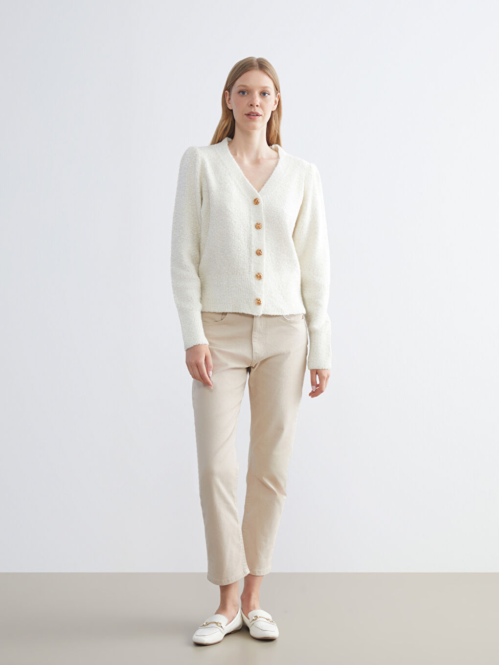 Ekru Slim Fit Kadın Jean Pantolon