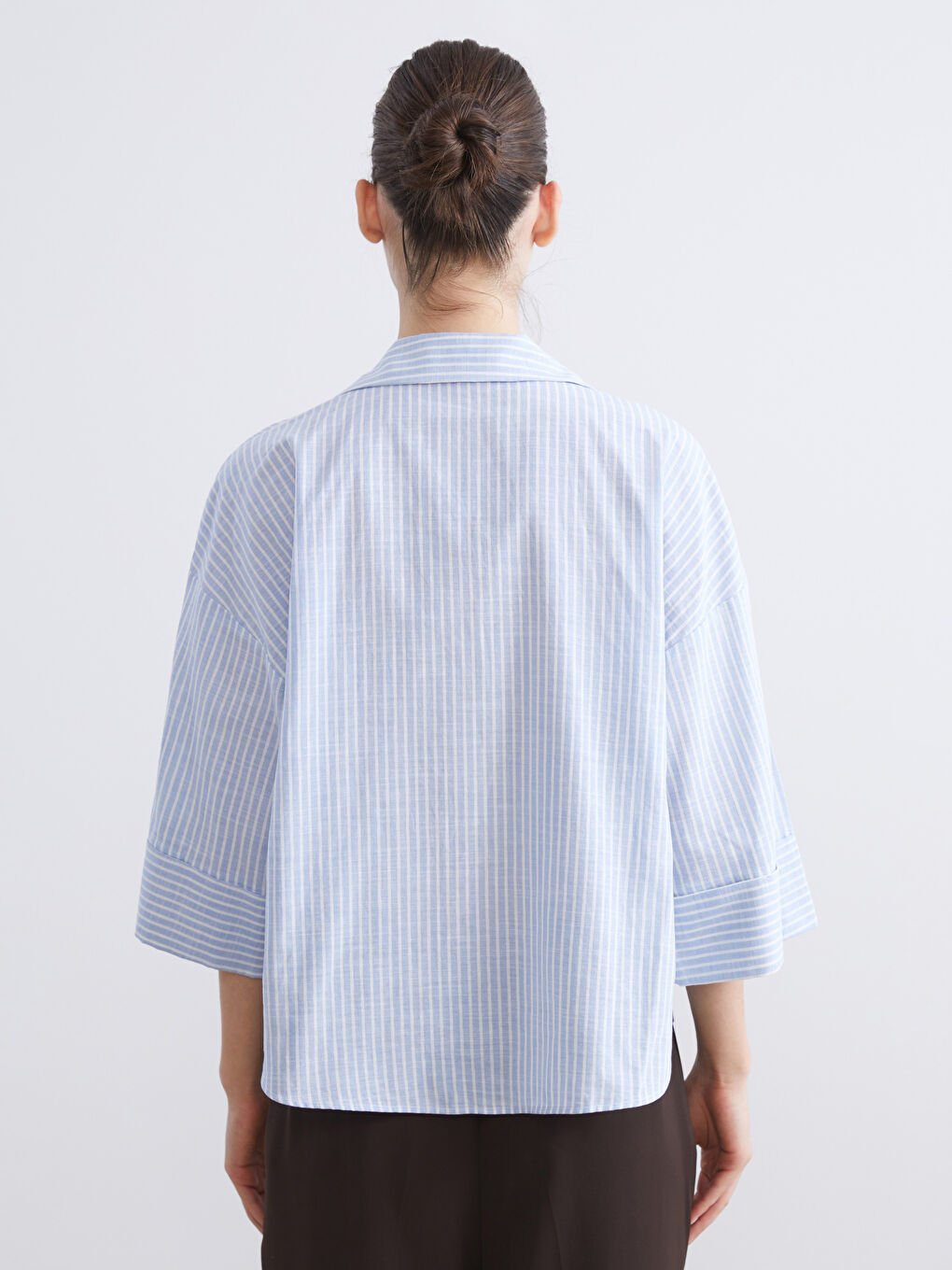 Mavi Çizgili Oversize Kadın Gömlek-3