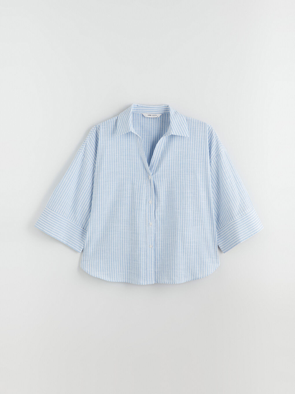 Mavi Çizgili Oversize Kadın Gömlek-4