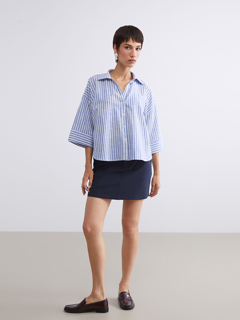 Striped Oversize Women's Shirt-1