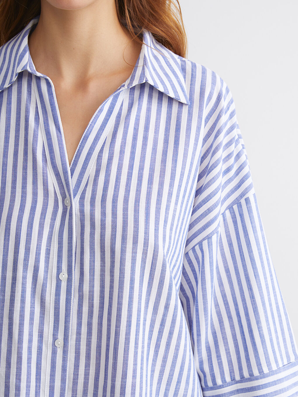 Mavi Çizgili Oversize Kadın Gömlek-2