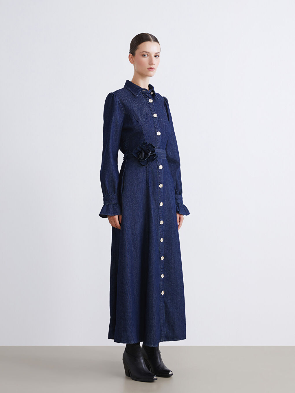 Waistband Jean Shirt Dress-1