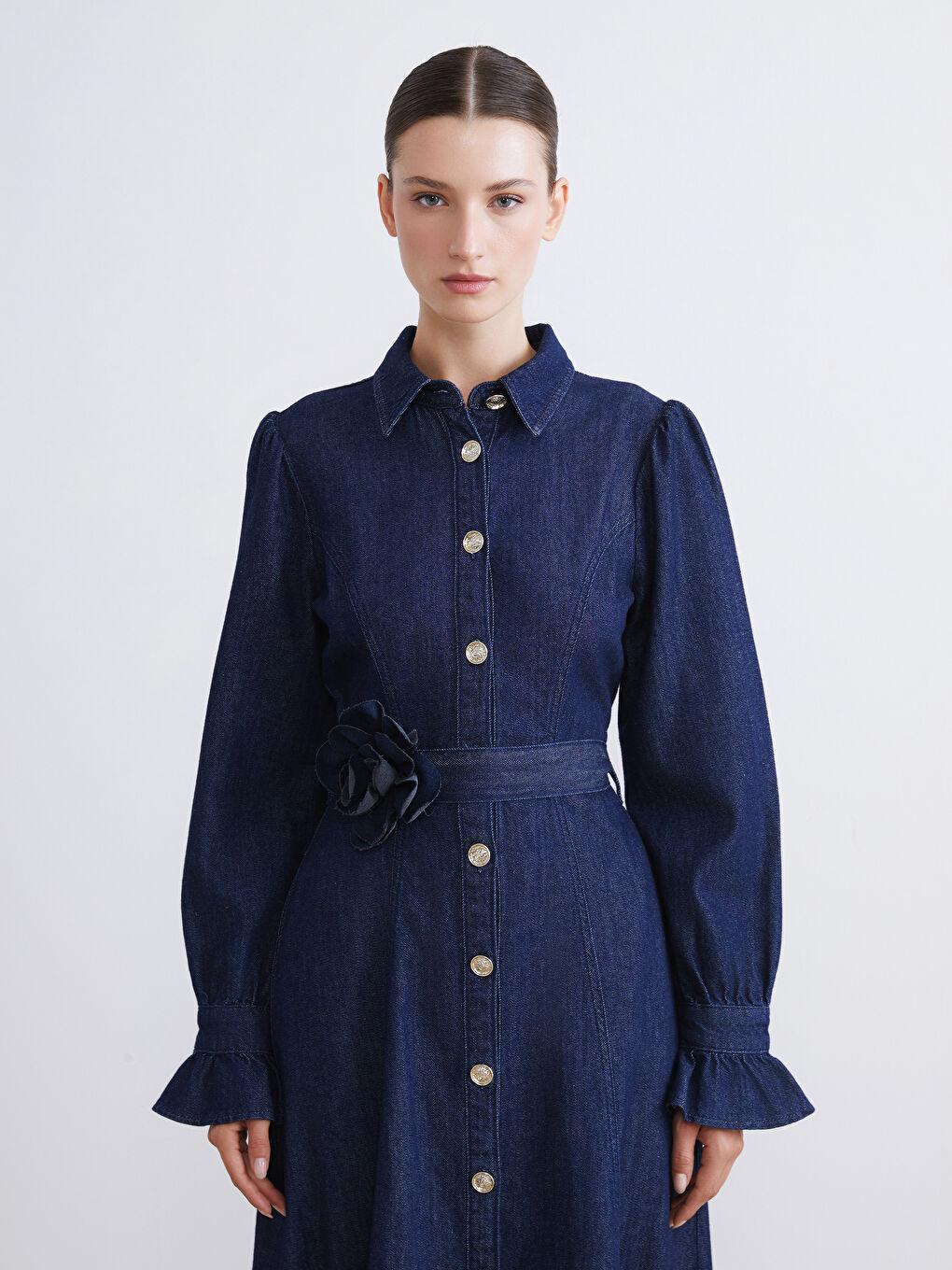 Waistband Jean Shirt Dress-2
