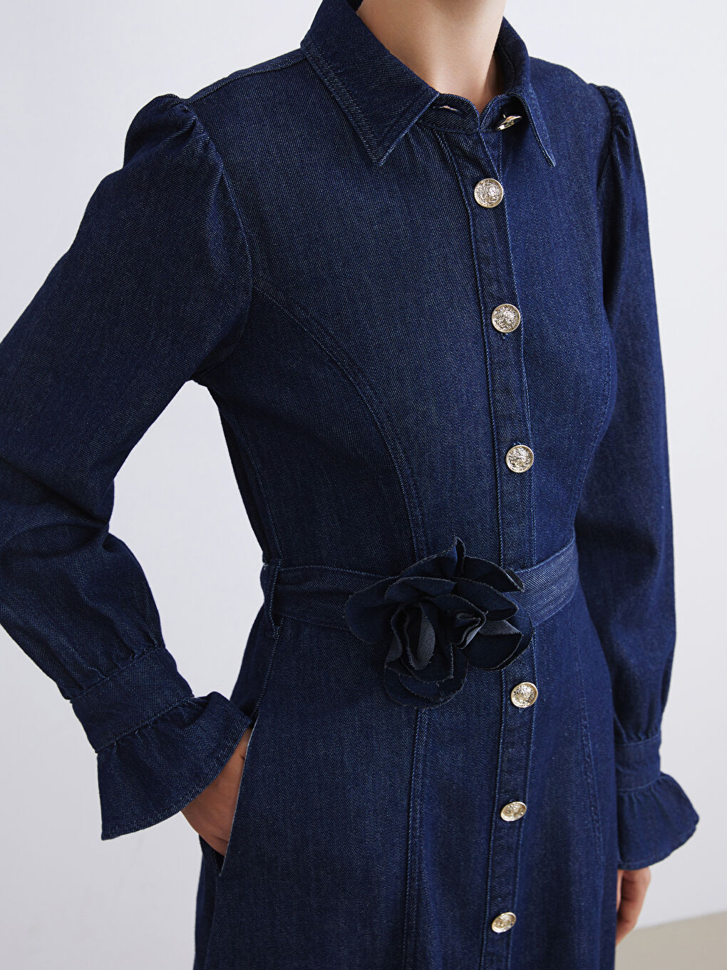 Waistband Jean Shirt Dress-3