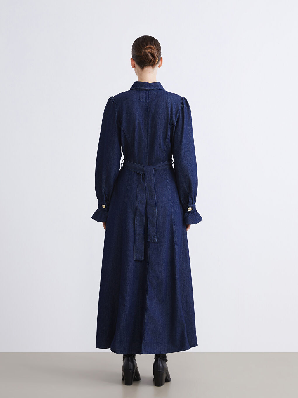 Waistband Jean Shirt Dress-4