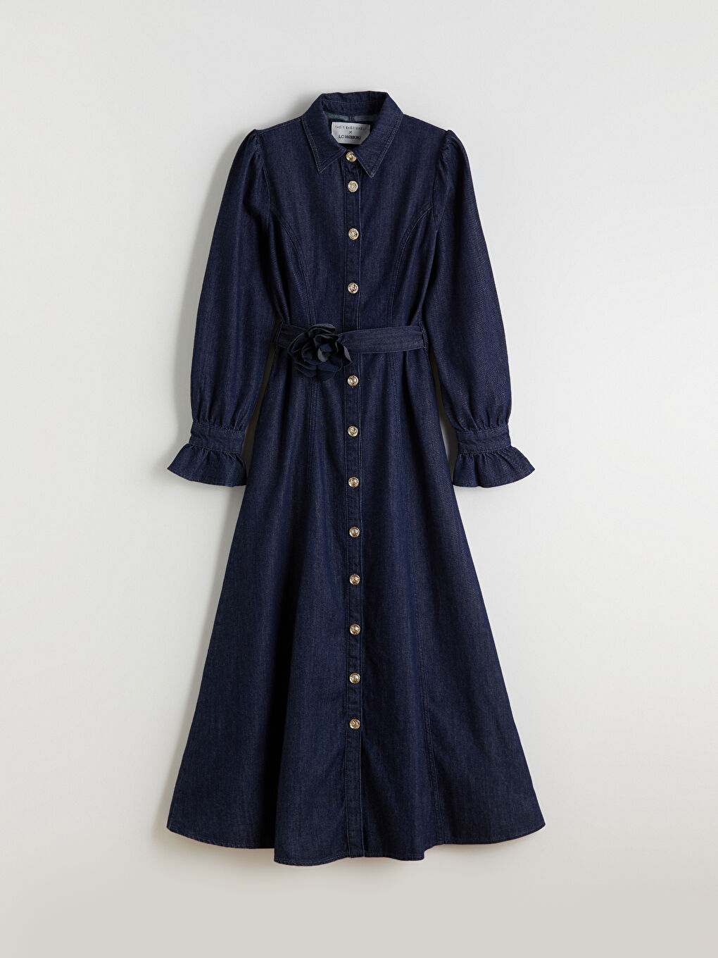 Waistband Jean Shirt Dress-5