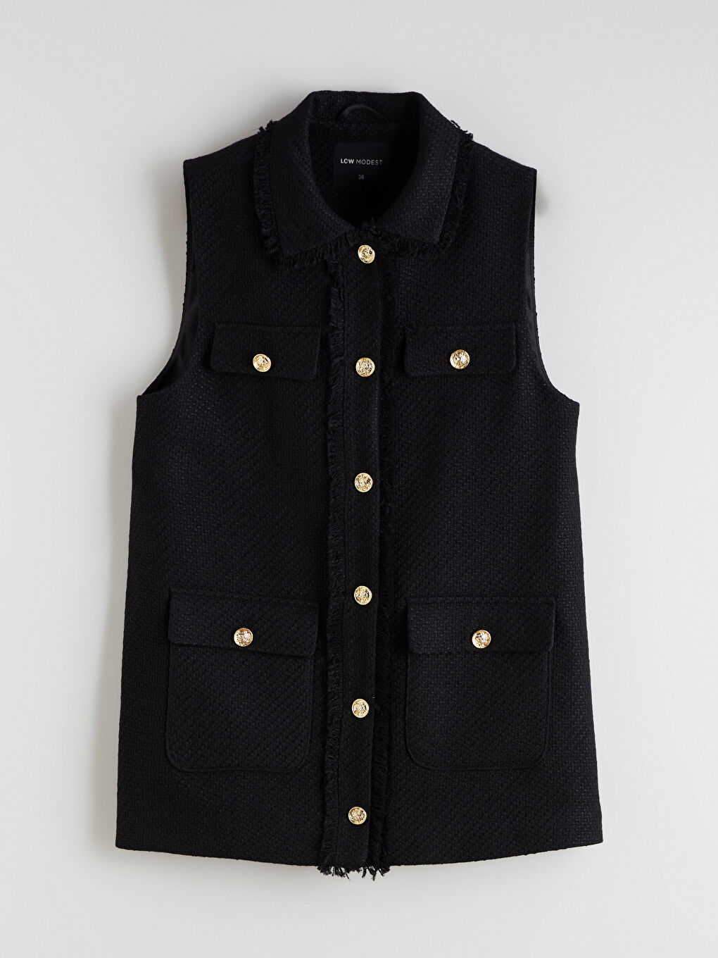 Siyah Gömlek Yaka Kadın Tüvit Yelek-5