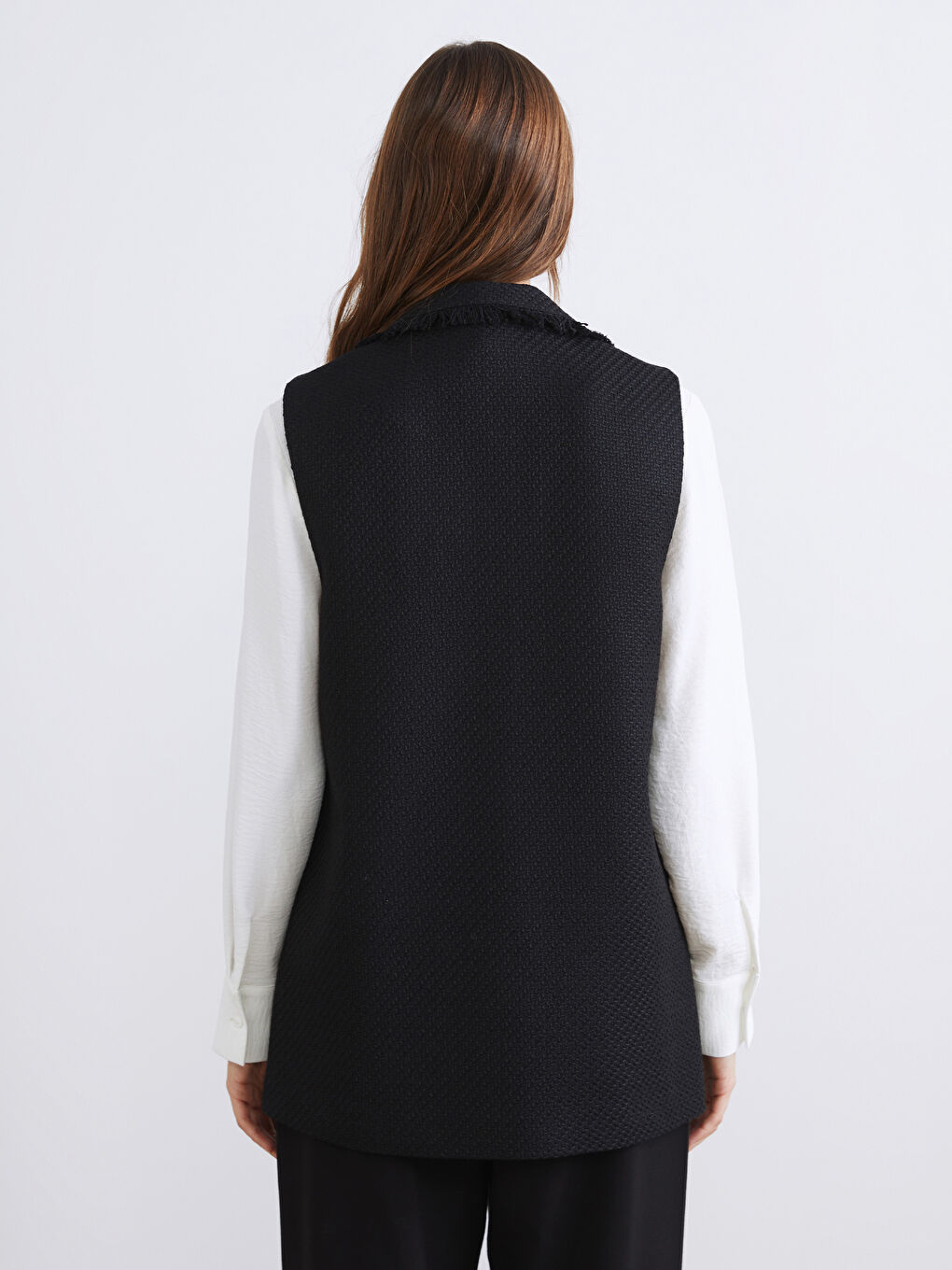 Siyah Gömlek Yaka Kadın Tüvit Yelek-4