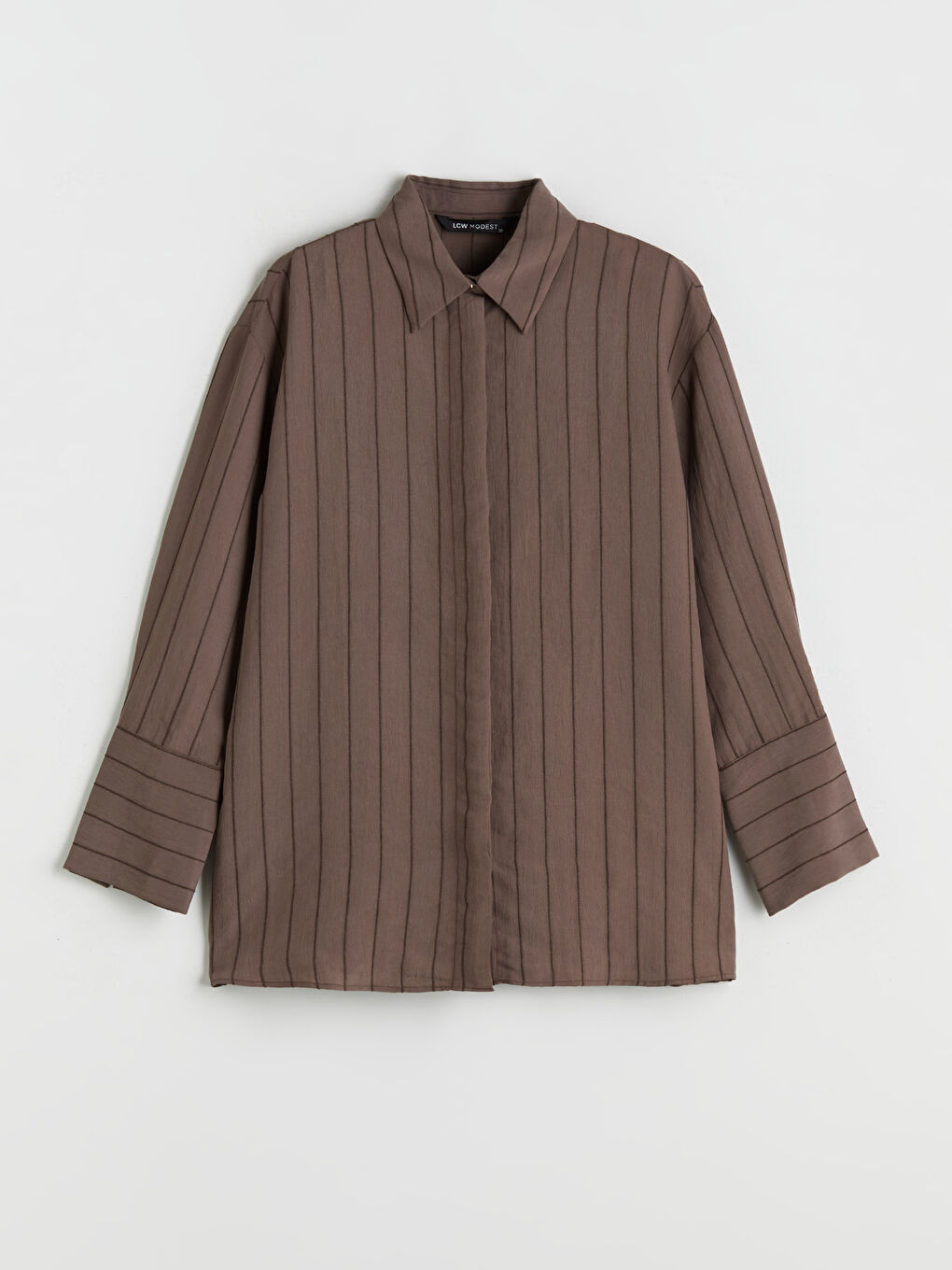 Kahverengi Çizgili Modal Karışımlı Kadın Gömlek Tunik-6