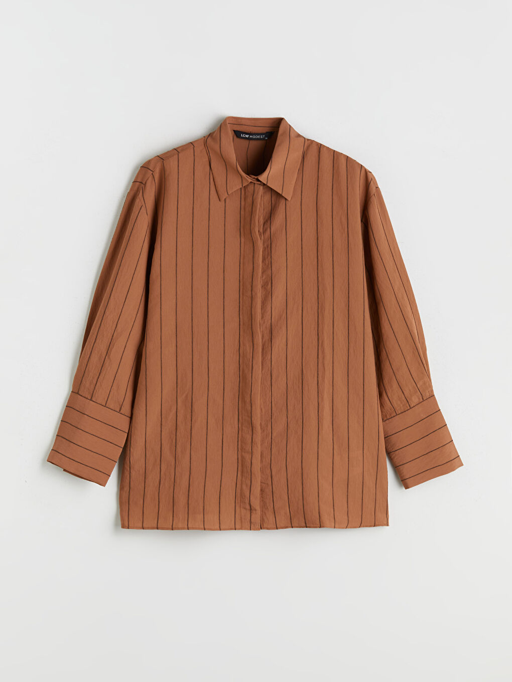 Turuncu Çizgili Modal Karışımlı Kadın Gömlek Tunik-6