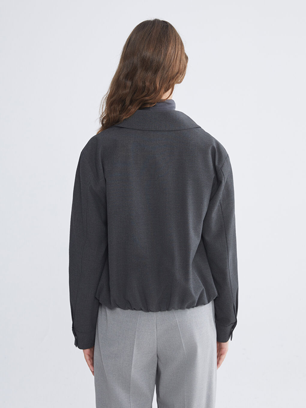 Antrasit Gömlek Yaka Kadın Ceket-4