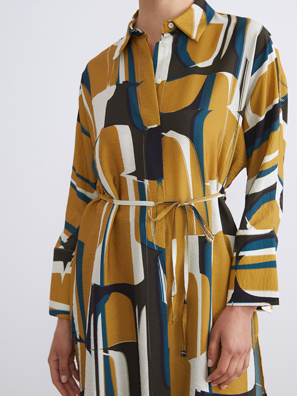 Yeşil Desenli Oversize Kadın Gömlek Tunik-2