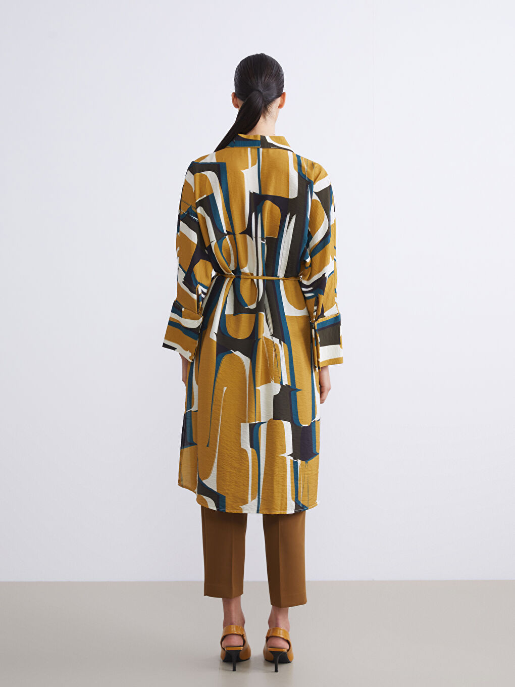 Yeşil Desenli Oversize Kadın Gömlek Tunik-3