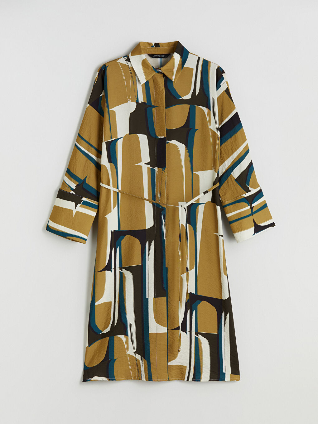 Yeşil Desenli Oversize Kadın Gömlek Tunik-4