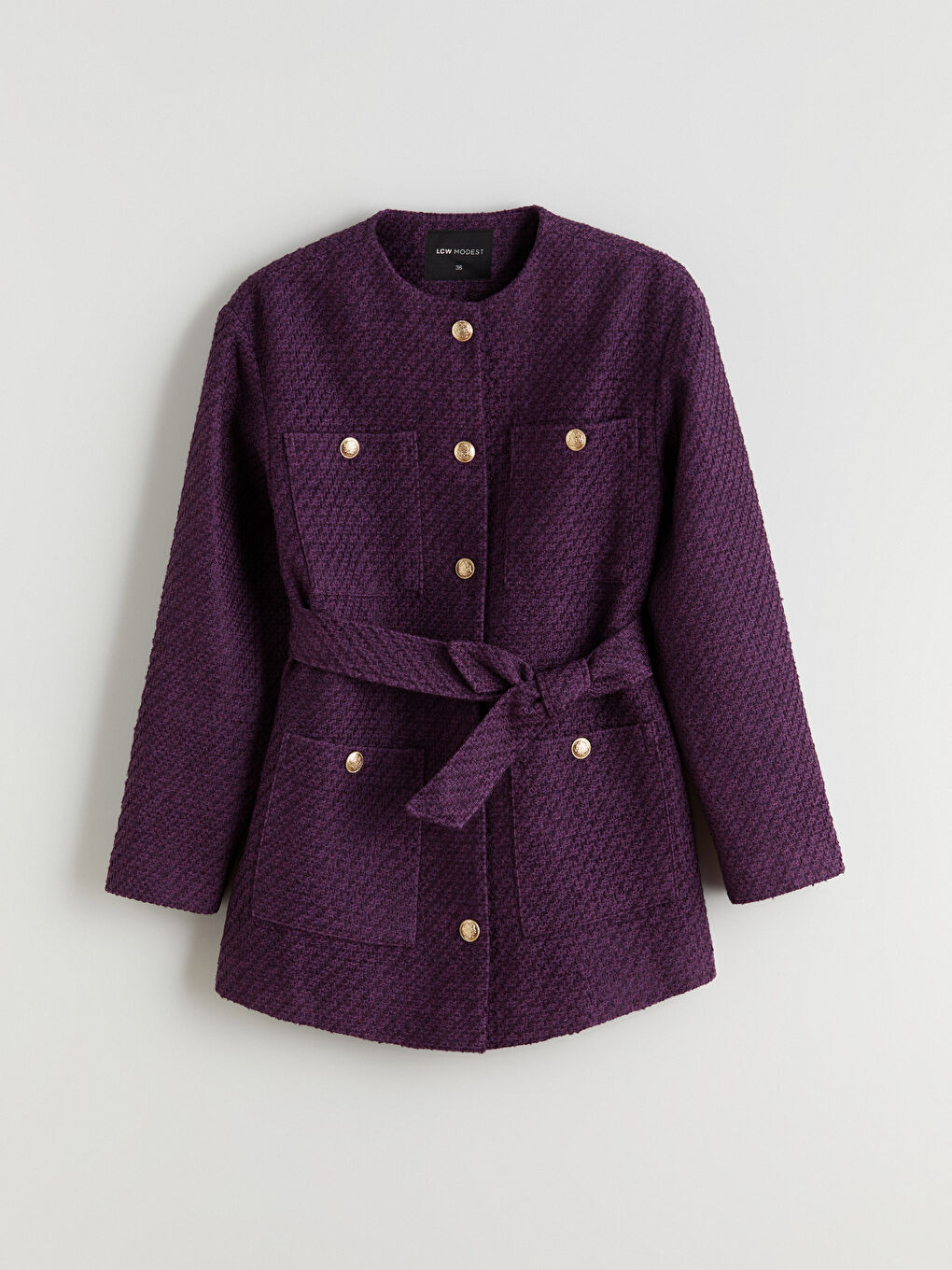 Mor Bisiklet Yaka Kadın Tüvit Ceket-5