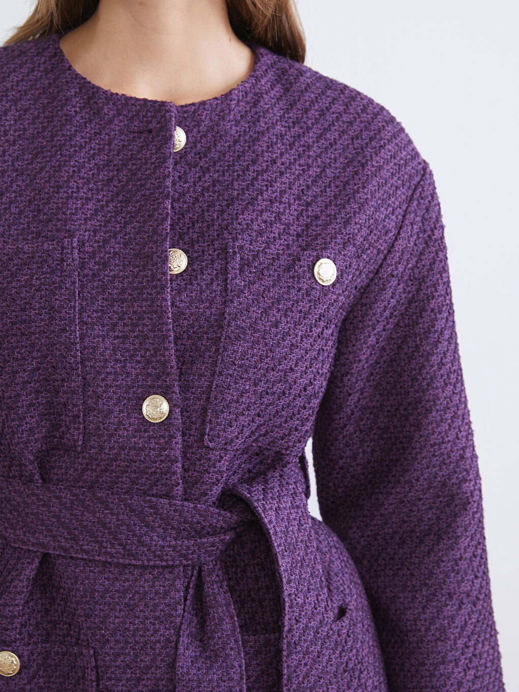 Mor Bisiklet Yaka Kadın Tüvit Ceket-2
