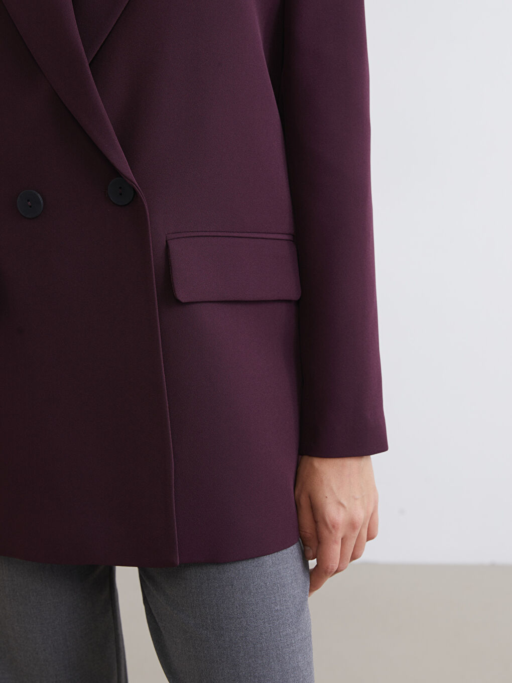 Bordo Düğme Detaylı Kadın Blazer Ceket-2