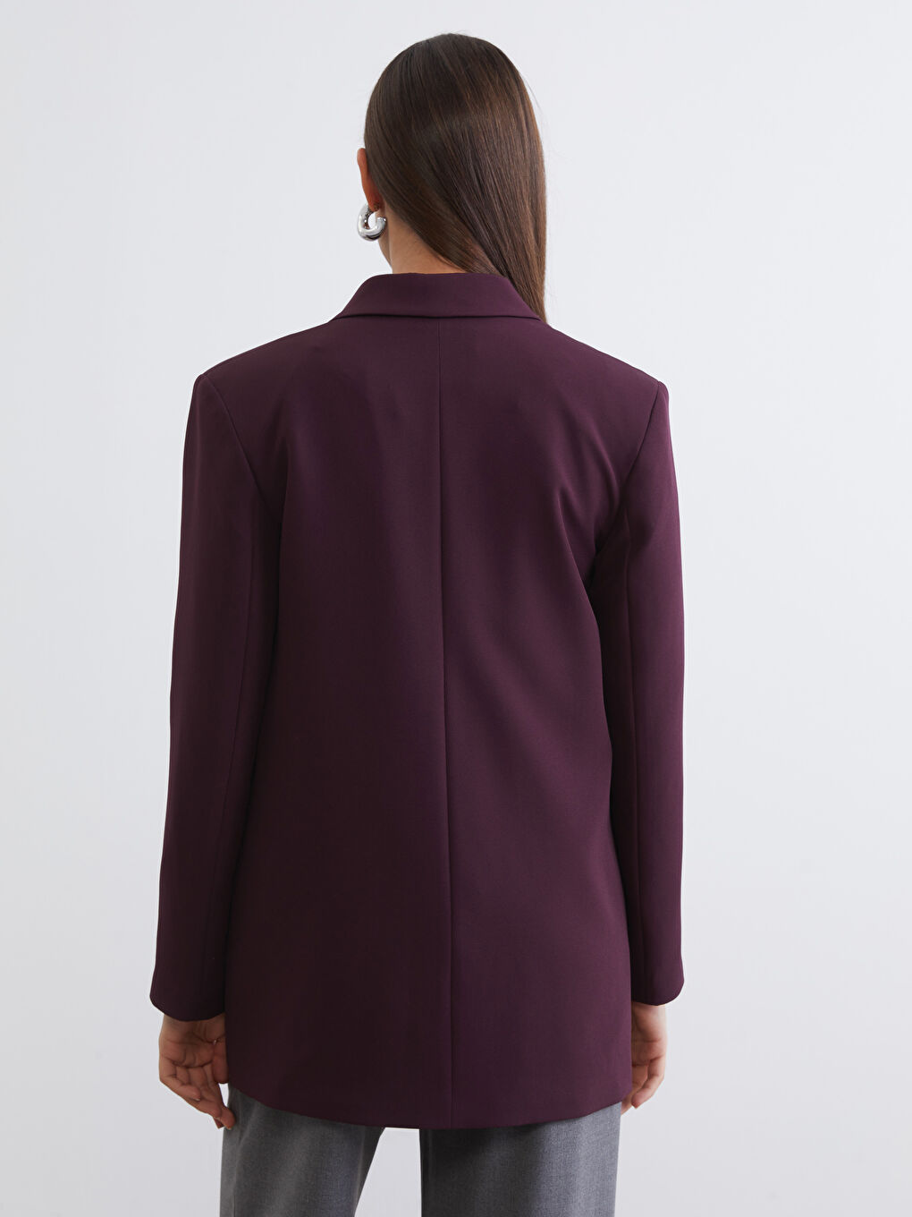 Bordo Düğme Detaylı Kadın Blazer Ceket-3
