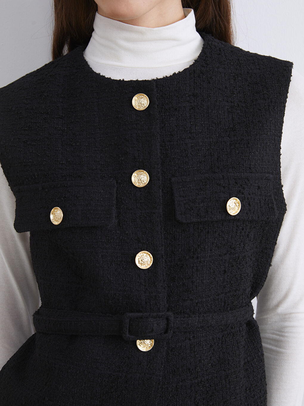Siyah Bisiklet Yaka Kadın Tüvit Yelek-2
