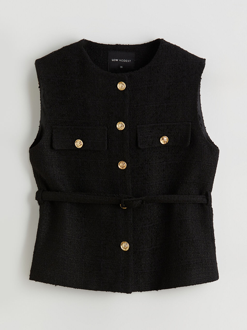 Siyah Bisiklet Yaka Kadın Tüvit Yelek-4