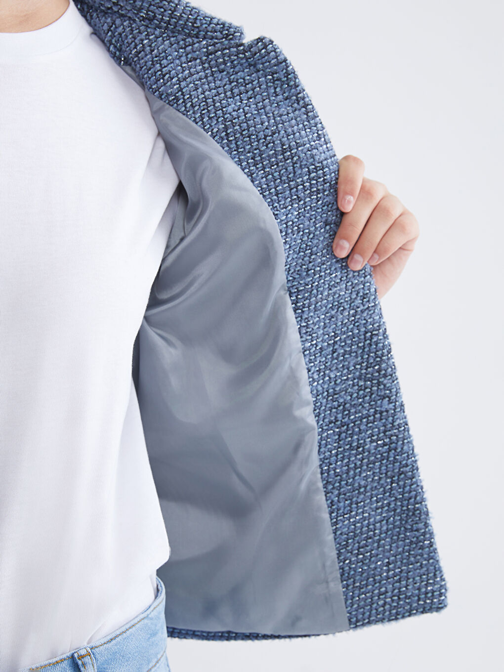 Mavi Gömlek Yaka Kadın Tüvit Ceket-3