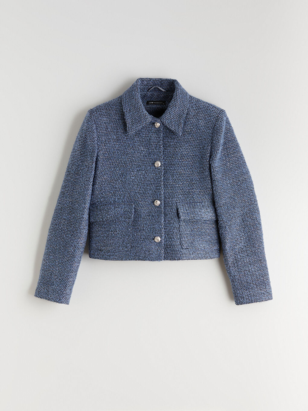 Mavi Gömlek Yaka Kadın Tüvit Ceket-5