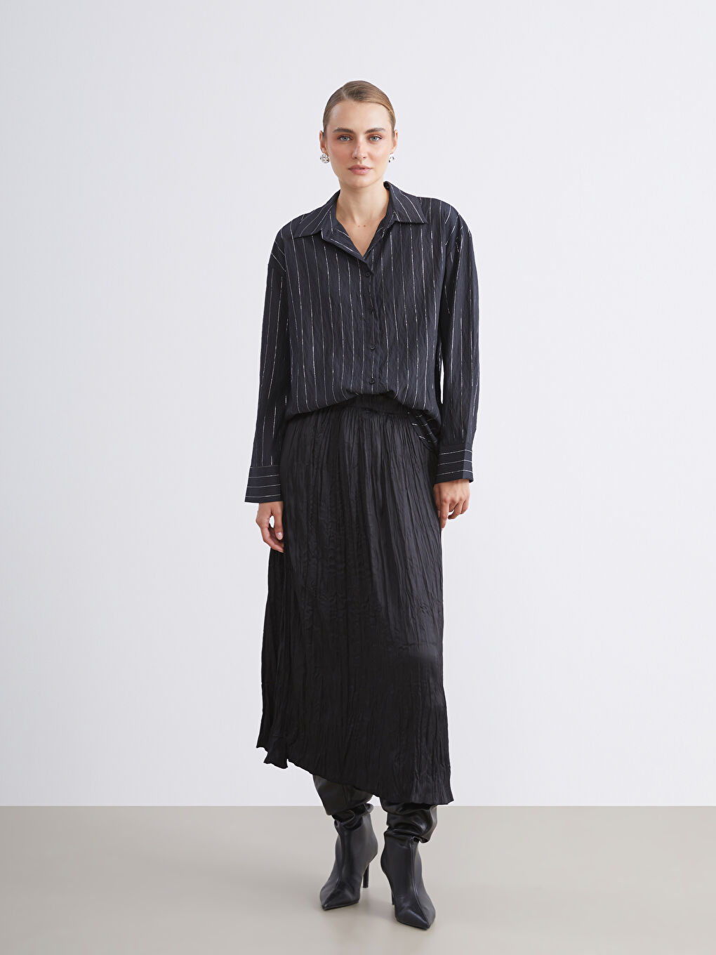 Siyah Çizgili Kadın Gömlek Tunik-2