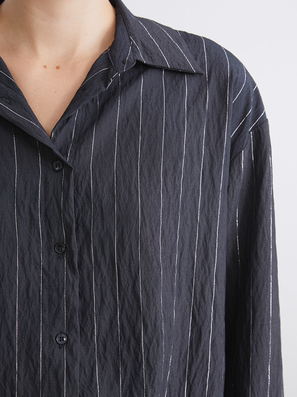 Siyah Çizgili Kadın Gömlek Tunik-3