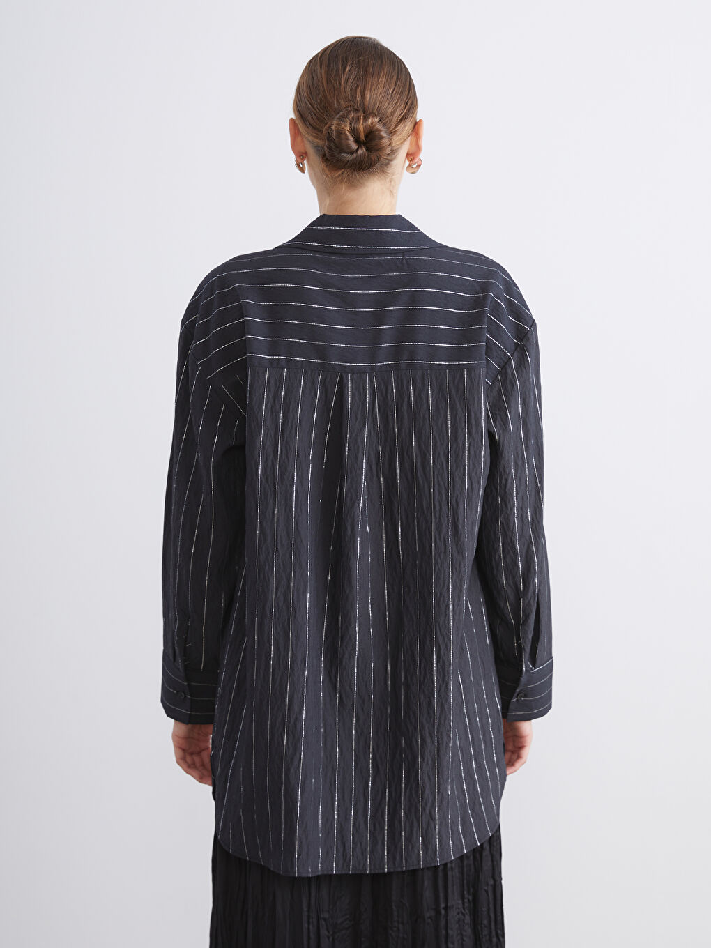 Siyah Çizgili Kadın Gömlek Tunik-4