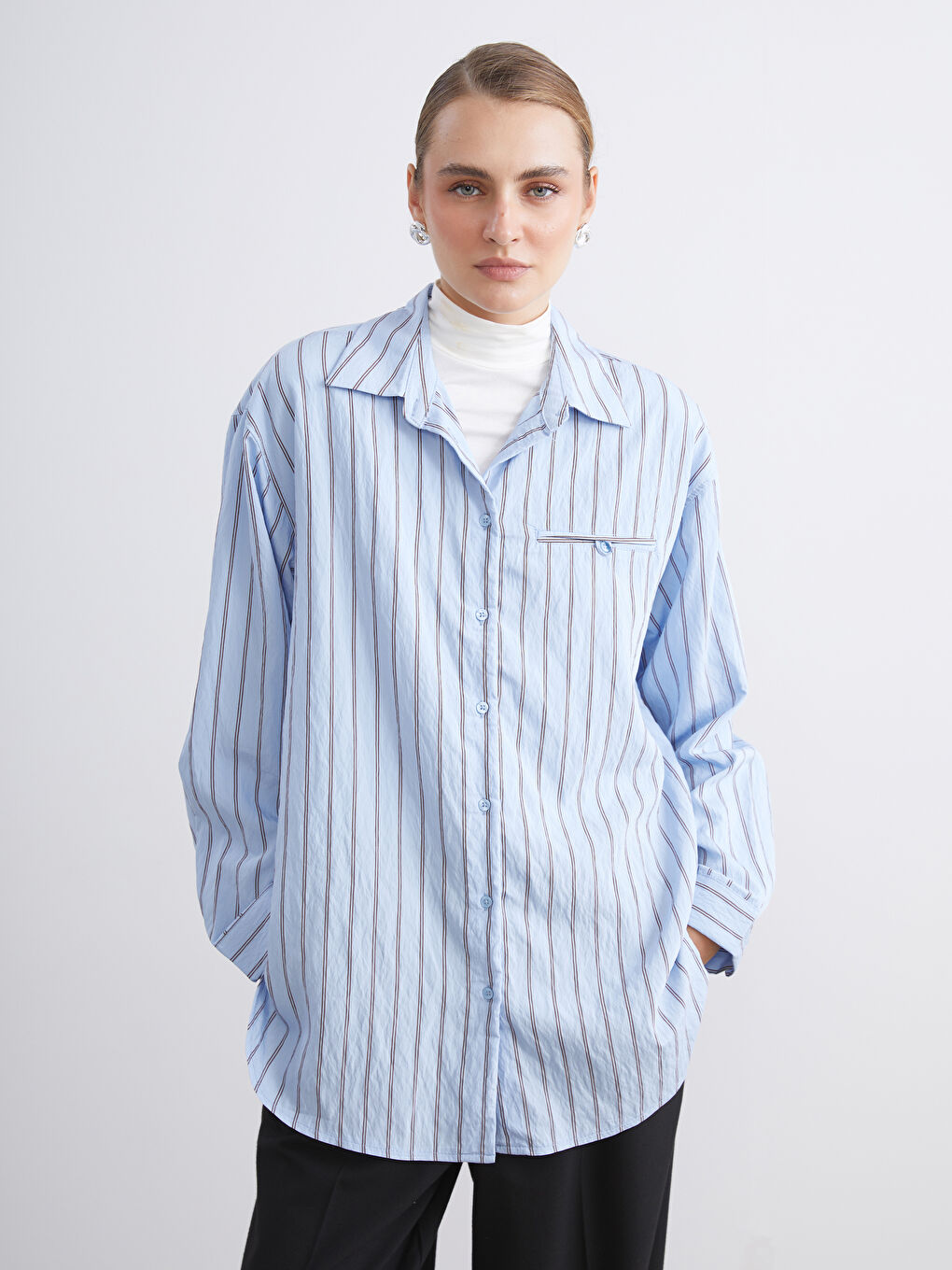 LCW Modest Striped Women's Shirt Tunic -W5JN18Z8-LEN