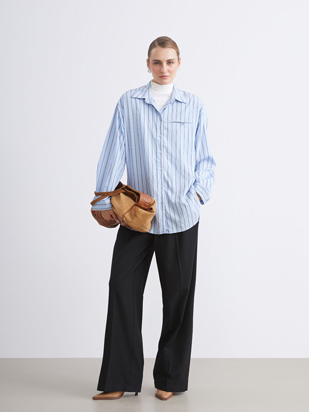 LCW Modest Striped Women's Shirt Tunic -W5JN18Z8-LEN