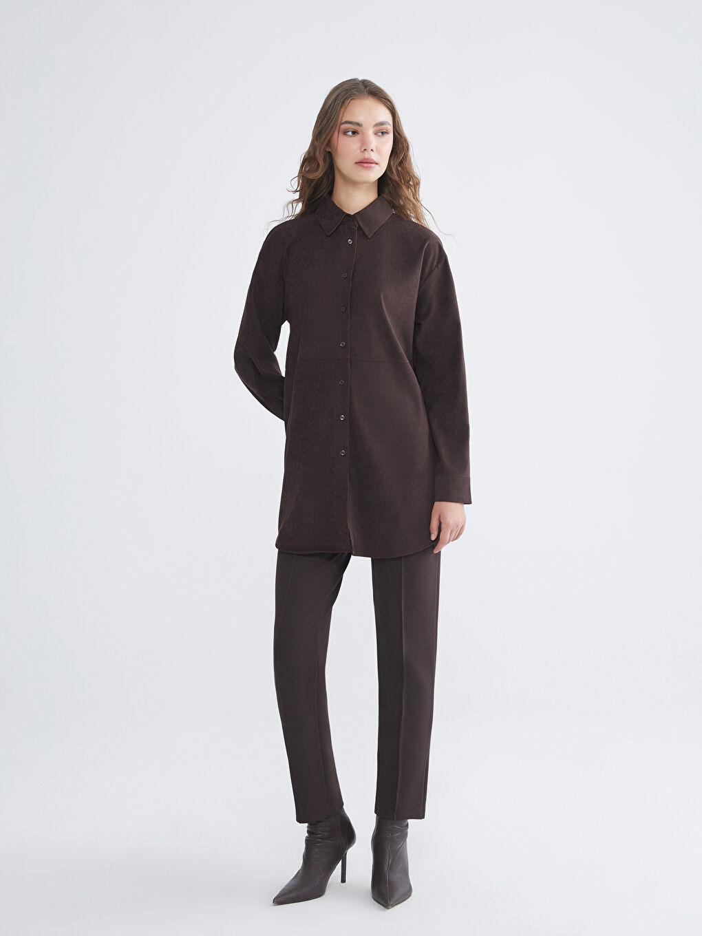 Faux Suede Women's Shirt Tunic-1