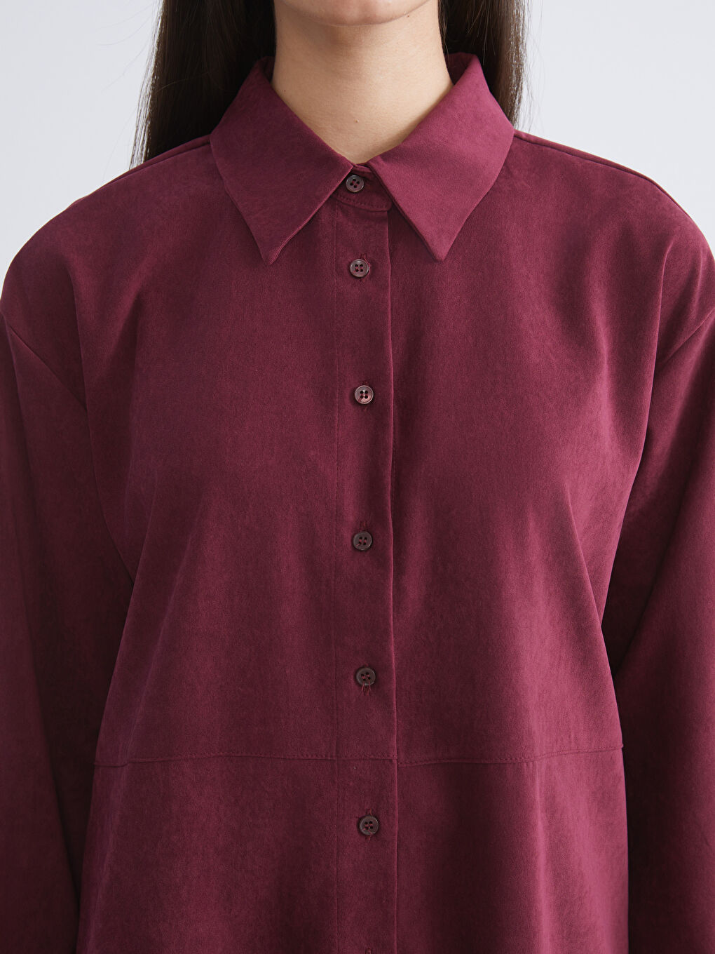 Bordo Süet Görünümlü Kadın Gömlek Tunik-3