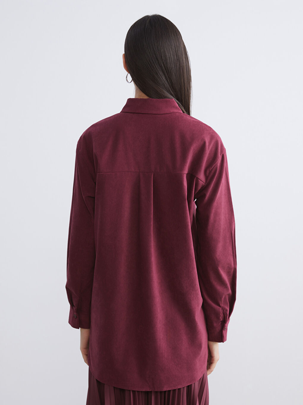 Bordo Süet Görünümlü Kadın Gömlek Tunik-4