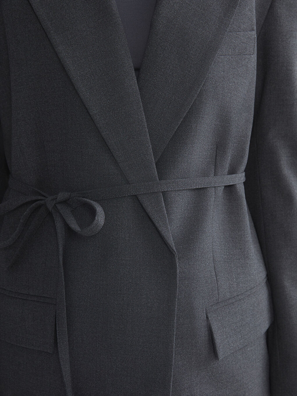 Antrasit Beli Kuşaklı Kadın Blazer Ceket-2